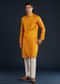 Mustard Yellow Silk Mens Kurta Set with Resham Sequins