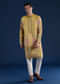 Mustard Yellow Silk Mirror Work Mens Kurta and Pant Set
