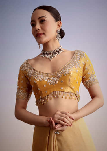 Mustard Yellow Silk Saree With Heavily Embroidered Pallu And Border