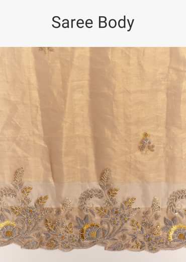 Mustard Yellow Tissue Saree With Golden Zardosi Embroidery