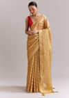 Mustard Yellow Tissue Woven Saree With Gold Tone And Zari Border