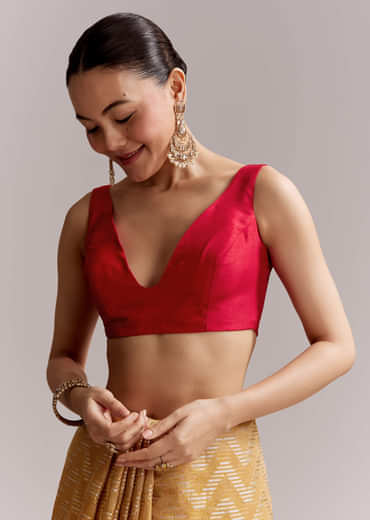 Mustard Yellow Tissue Woven Saree With Gold Tone And Zari Border