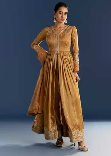 Mustard Yellow Zardosi Embroidered Anarkali Dupatta Set