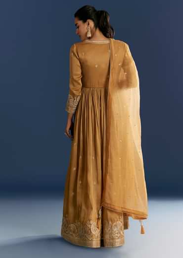 Mustard Yellow Zardosi Embroidered Anarkali Dupatta Set
