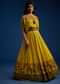 Mustard Silk Blend Crop Top And Skirt With Resham Work