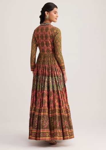 Mustard Silk Kurta With Multicolor Patola Print