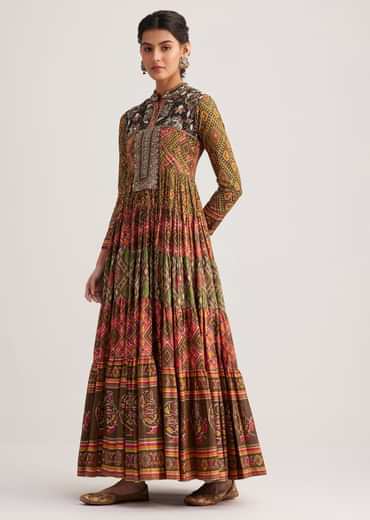 Mustard Silk Kurta With Multicolor Patola Print