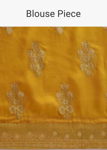 Mustard Yellow Banarasi Silk Saree With Zari Floral Motifs And Unstitched Blouse Piece