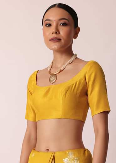 Mustard Yellow Banarasi Silk Saree With Zari Floral Motifs And Unstitched Blouse Piece