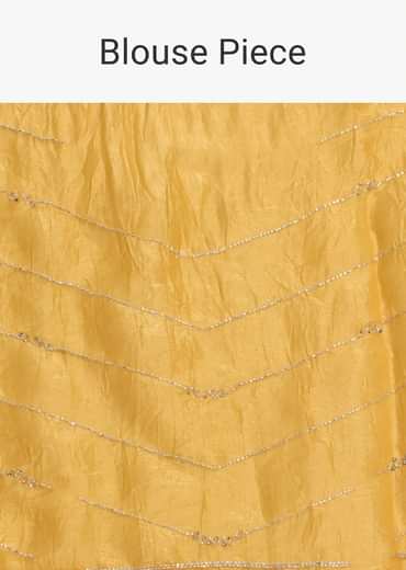 Mustard Yellow Embroidered Crepe Saree With Unstitched Blouse