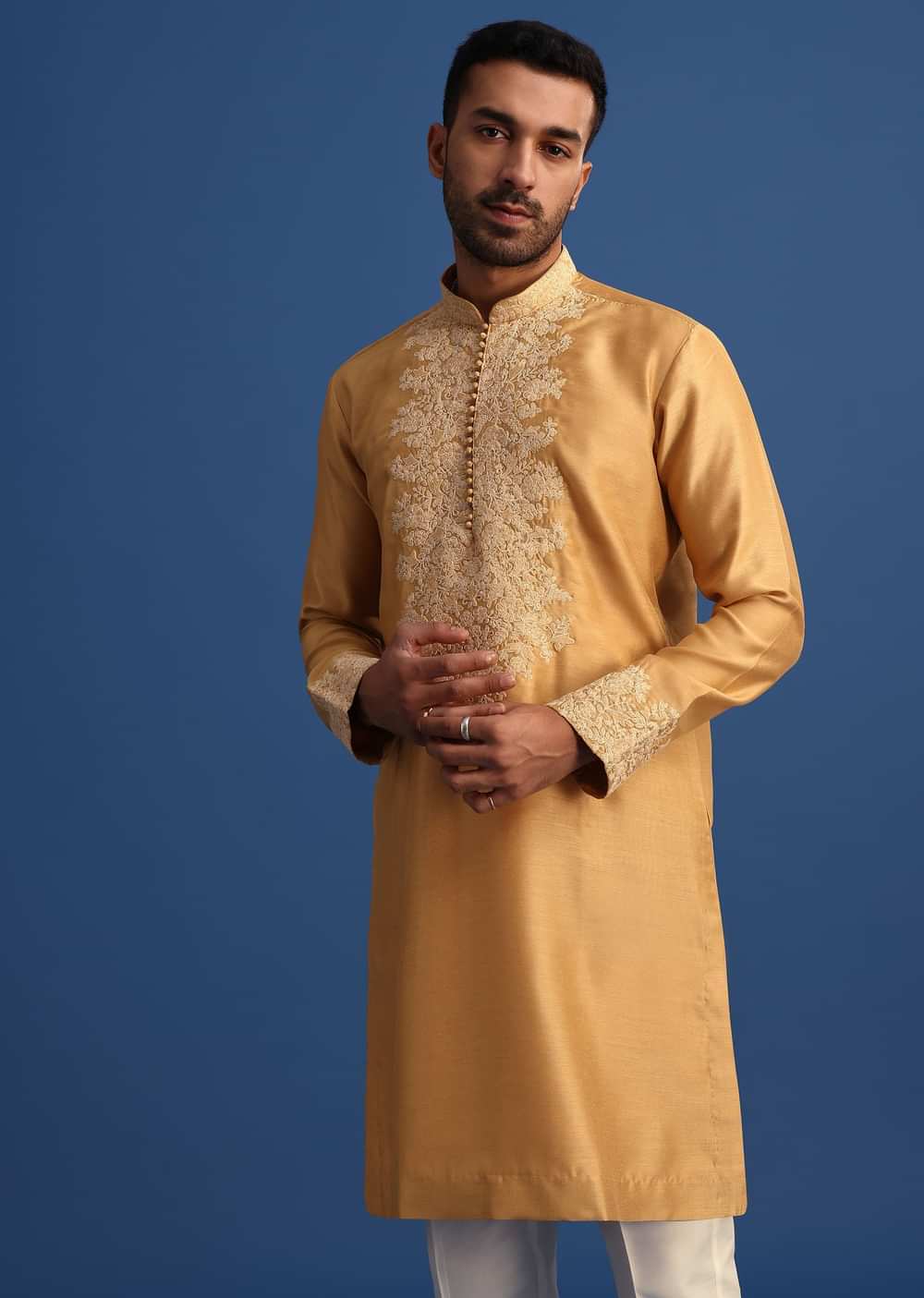 Mustard Yellow Embroidered Kurta Set With Resham Work