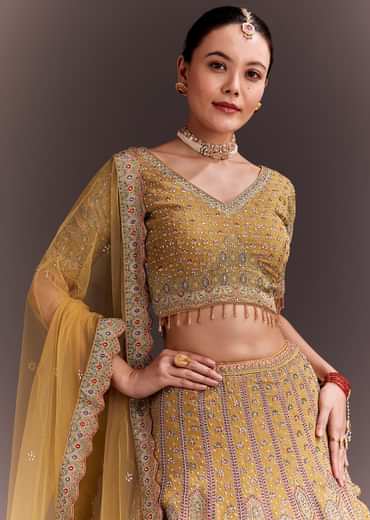 Mustard Yellow Embroidered Lehenga Set