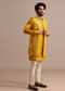 Mustard Yellow Mirror Embroidered Silk Kurta Jacket Set For Men