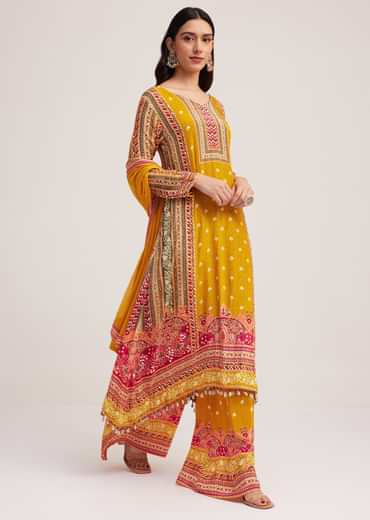 Mustard Yellow Printed Palazzo Set