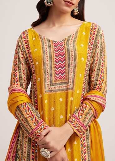 Mustard Yellow Printed Palazzo Set