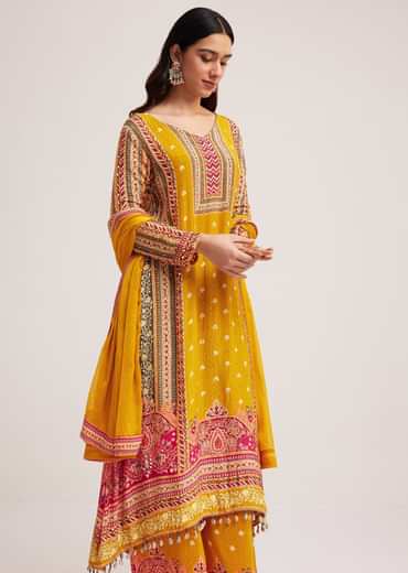 Mustard Yellow Printed Palazzo Set
