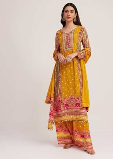 Mustard Yellow Printed Palazzo Set