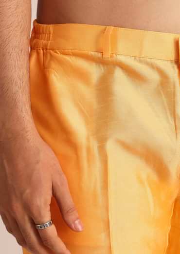 Mustard Yellow Silk Indo Western Set With Zardosi Work