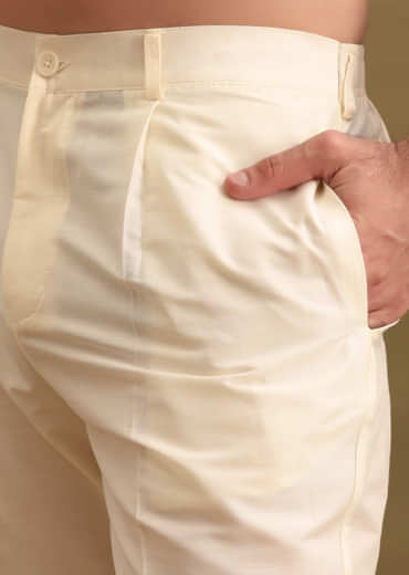 Mustard Yellow Silk Kurta Set In Resham Work For Men