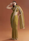 Mustard Yellow Tissue Saree With Floral Butti Embroidery