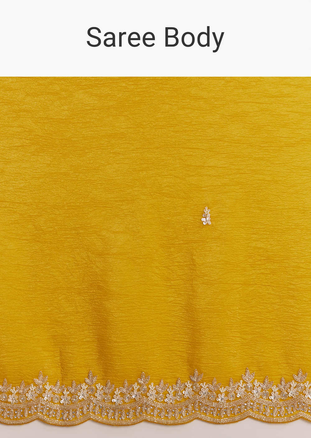 Mustard Yellow Tissue Saree With Scallop Border Embroidery