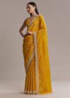 Mustard Yellow Tissue Saree With Scallop Border Embroidery