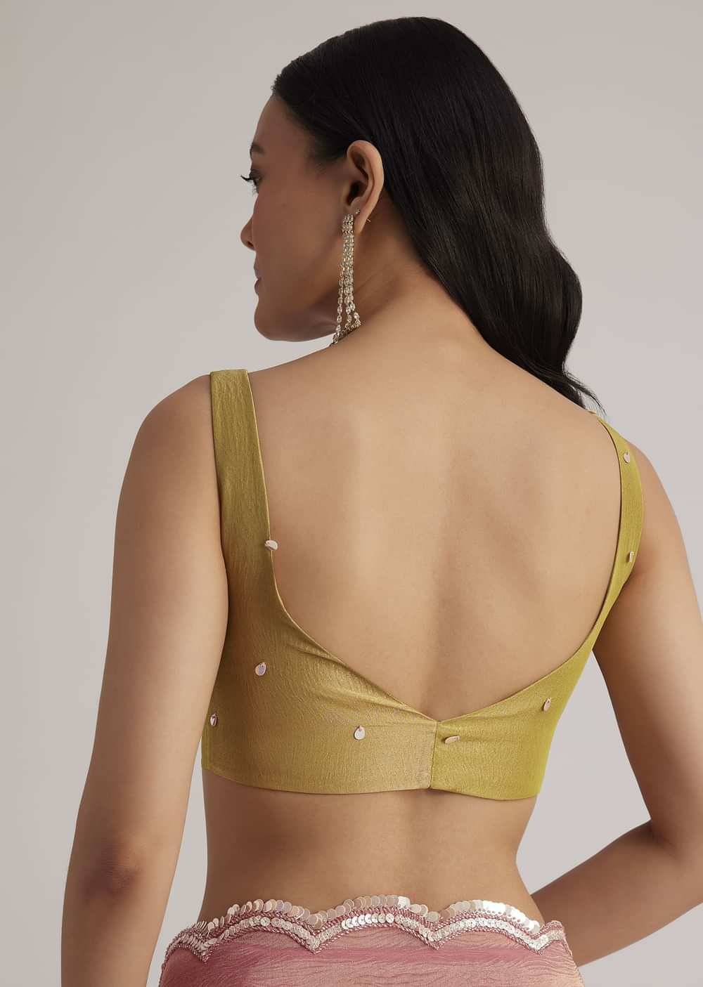 Mustard Yellow Triple Shaded Crushed Tissue Saree With Scallop Border