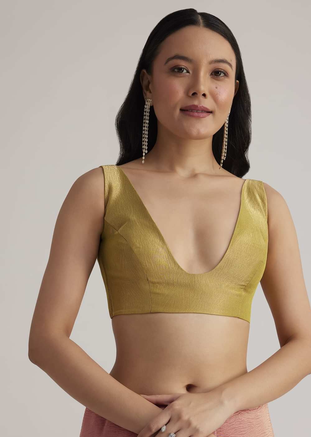 Mustard Yellow Triple Shaded Crushed Tissue Saree With Scallop Border