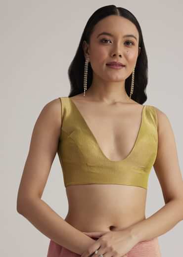 Mustard Yellow Triple Shaded Crushed Tissue Saree With Scallop Border