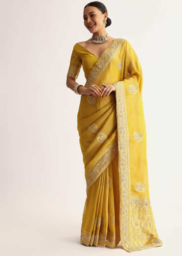 Musturd Yellow Silk Saree With Pallu And Border Embroidery