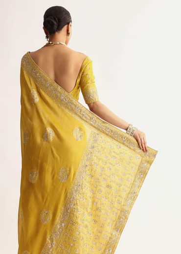 Musturd Yellow Silk Saree With Pallu And Border Embroidery