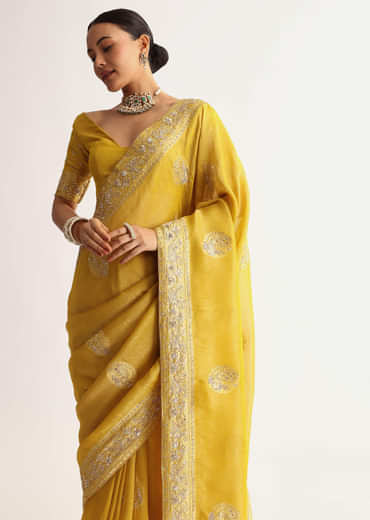 Musturd Yellow Silk Saree With Pallu And Border Embroidery