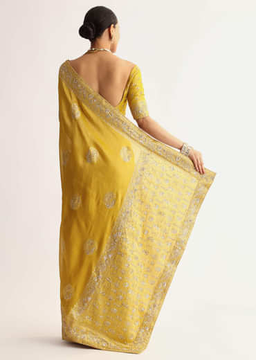 Musturd Yellow Silk Saree With Pallu And Border Embroidery