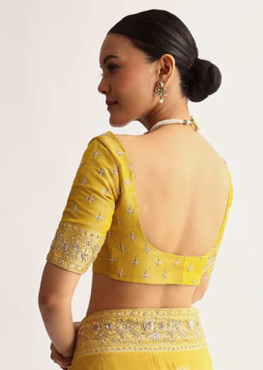 Musturd Yellow Silk Saree With Pallu And Border Embroidery