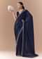 Navy Blue Chinon Embroidered Border Saree with Blouse Fabric