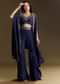 Navy Blue Crop Top Set With Silver Zardozi Cape