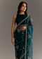 Navy Blue Floral Jaal Embroidered Tissue Saree With Cutdana And Sequins