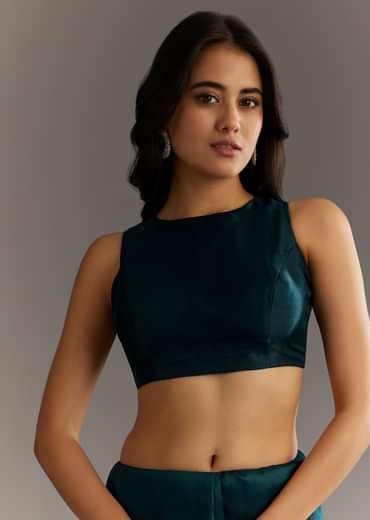 Navy Blue Floral Jaal Embroidered Tissue Saree With Cutdana And Sequins