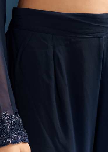 Navy Blue Georgette Sharara Suit With Embroidered Kurta And Dupatta