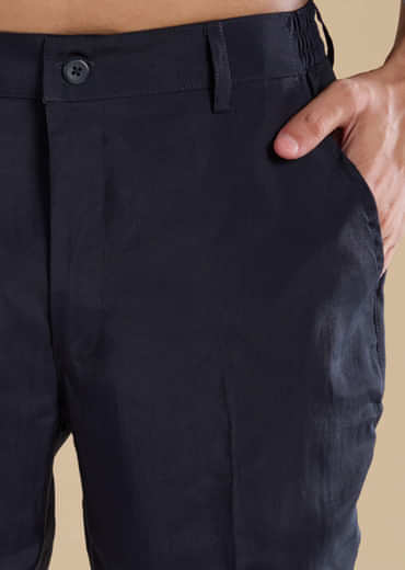 Navy Blue Jacquard Silk Jacket Kurta Set with Resham