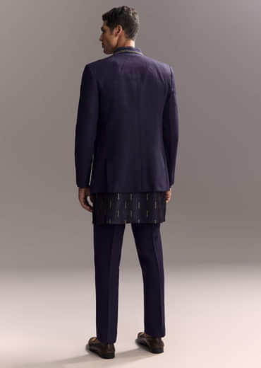 Navy Blue Matka Silk Jodhpuri Suit For Men With Hand Embroidery