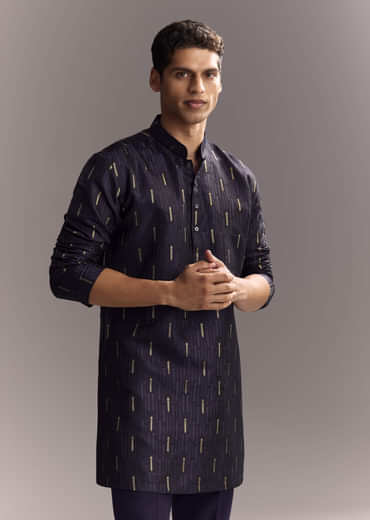 Navy Blue Matka Silk Jodhpuri Suit For Men With Hand Embroidery