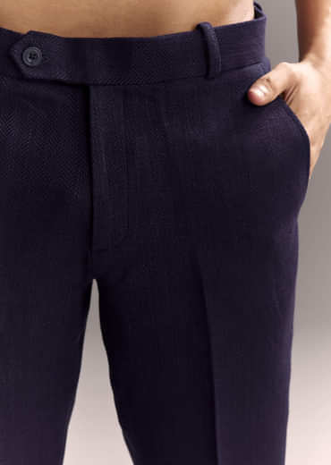 Navy Blue Matka Silk Jodhpuri Suit For Men With Hand Embroidery