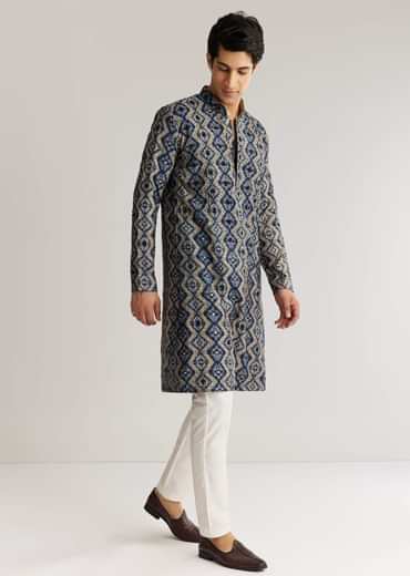 Navy Blue Modal Chanderi Sequin Embroidered  Kurta Set