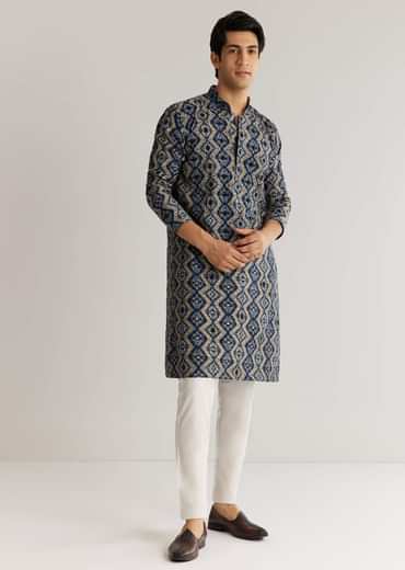Navy Blue Modal Chanderi Sequin Embroidered  Kurta Set