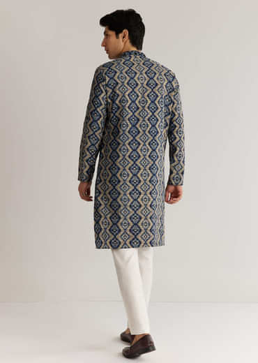 Navy Blue Modal Chanderi Sequin Embroidered  Kurta Set