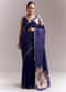 Navy Blue Organza Silk Saree With Floral Embroidery And Cutwork