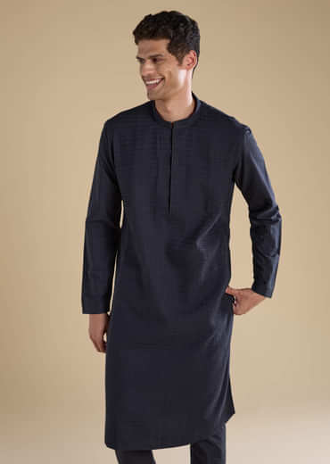 Navy Blue Pintuck Mens Kurta Set