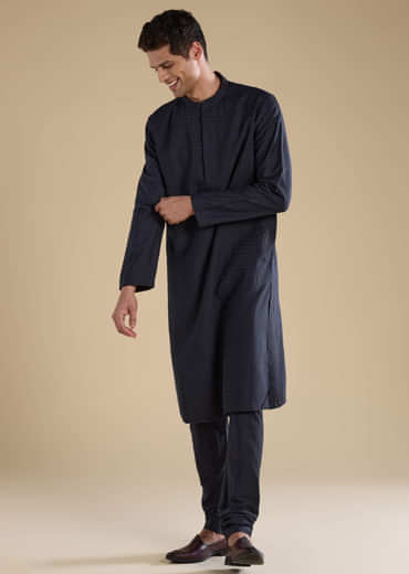 Navy Blue Pintuck Mens Kurta Set