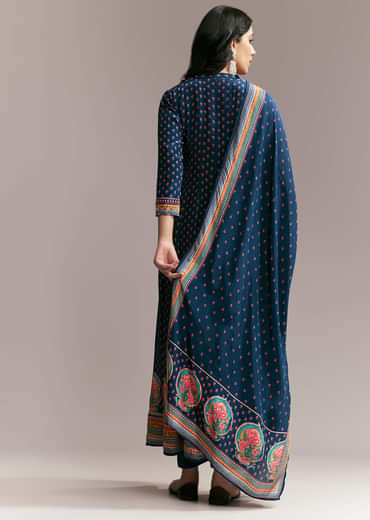 Navy Blue Printed Anarkali Set